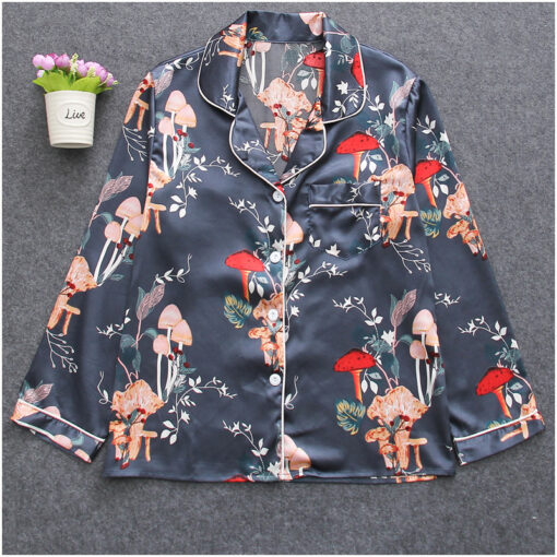Elegant Floral Silk Pajamas For Women 4