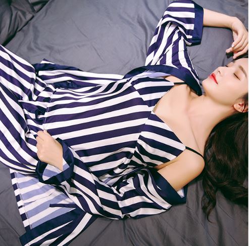 Classy Striped Print Pajamas for Women 2